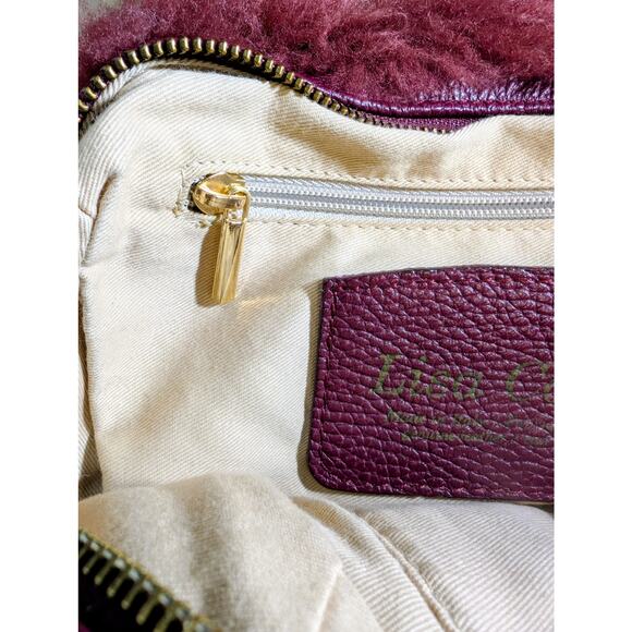 Lisa Conte Made in Italy Burgundy Leather Shearling Handbag - Picture 7 of 11